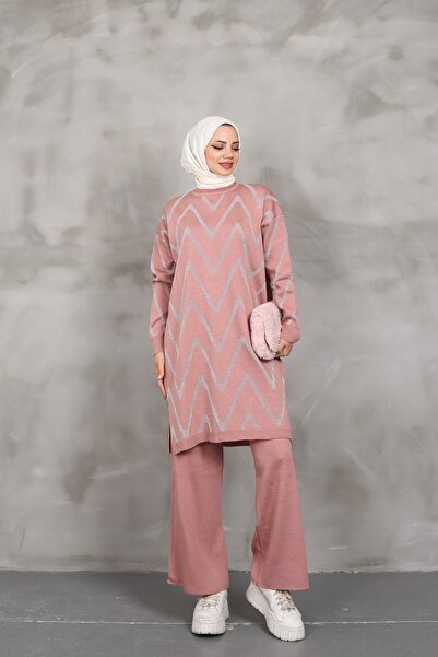 MODA Set de pantaloni cu tunică din tricotaje cu sclipici