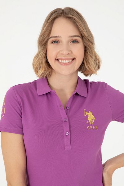 U.S. Polo Assn. Rochie tricotată pentru femei, mov, cu gât polo, mărime mini 50280069-vr038
