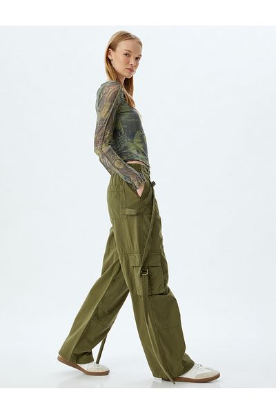 Koton Cotton Cargo Pants - Elastic Waist and Pocket Detail