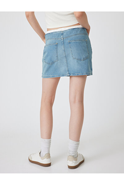 Koton Çift Bel Detaylı Bağcıklı A Kesim Mini Kot Etek