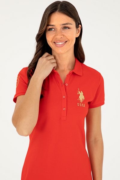 U.S. Polo Assn. Rochie tricotată cu gât polo roșu pentru femei 50280069-vr030