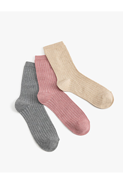 Koton Комплект от 3 чорапа с многоцветна текстура