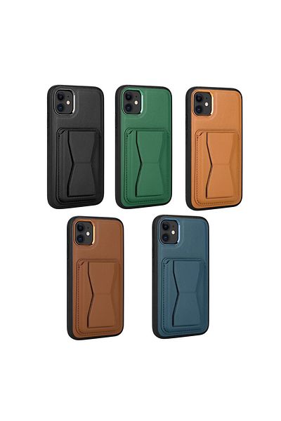 zore iPhone 11 Compatible Card Holder Stand Pu Leather Zore Case-Blue