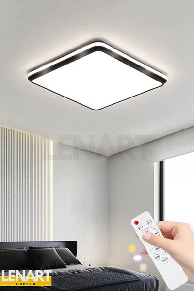 Lenart Lighting Square Model Black Chandelier Remote Controlled 3 Color Illuminated Ceiling Led Chandelier