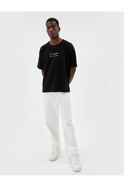 Koton T-shirt Crew Neck Oversize Slogan Cotton Blended T-shirt