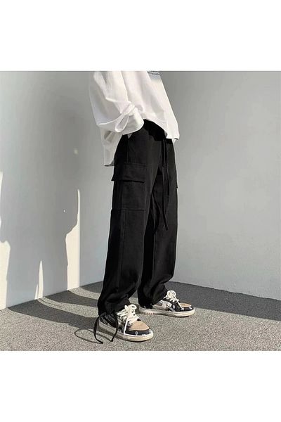 1blood Harajuku Unisex Cargo Pocket Black Tracksuit Pocketcargo Pantalon