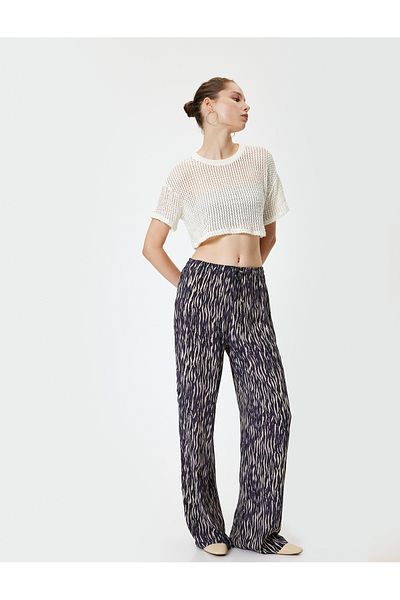 Koton Viscose Trousers - Straight Long Leg with Waist Laces