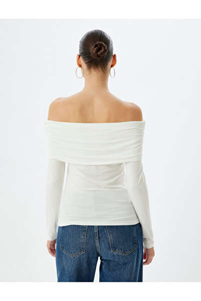 Koton Μακρυμάνικο ανοιχτό σώμα με κολάρο Madonna με ντραπέ λεπτή εφαρμογή