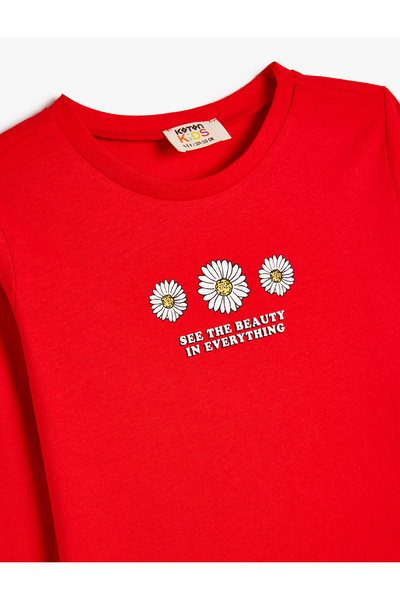 Koton Pamut hosszú ujjú, virágmintás, nyakkendős póló