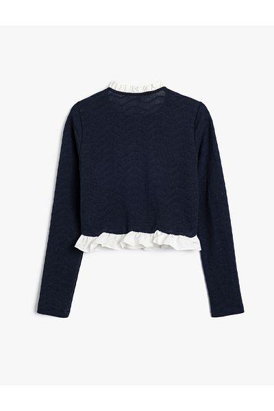 Koton StanD Collar anD RuFFle DetaileD CarDigan - ButtoneD Long Sleeve