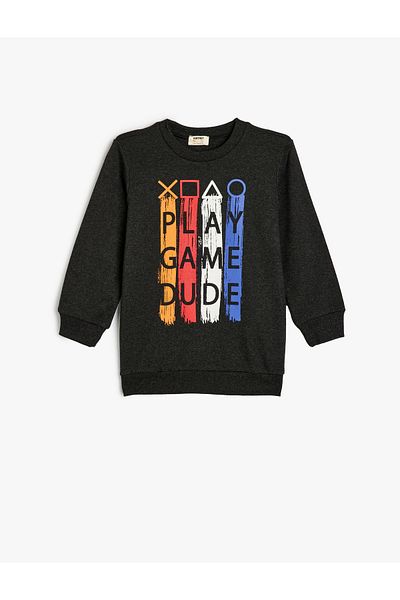 Koton Game Themed Long Sleeve Crew Neck Raised Crew Neck Sweatshirt