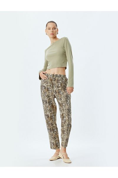 Koton Viscose Snakeskin Look Carrot Trousers Lace up Waist