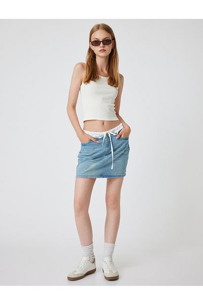 Koton Fusta mini din denim cu șireturi cu talie dublă
