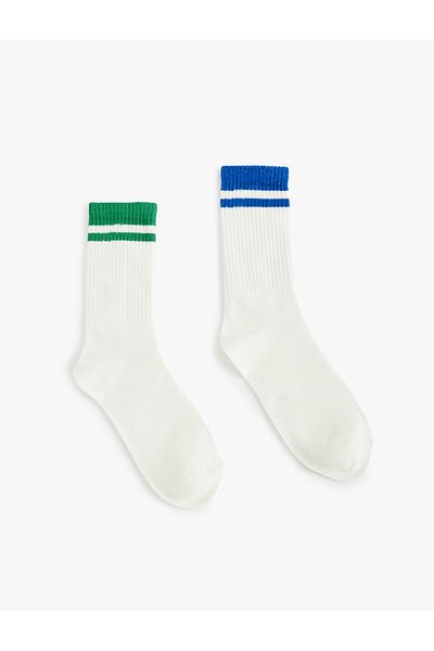 Koton Pachet de 2 șosete de tenis colorate - cu detaliu dungi