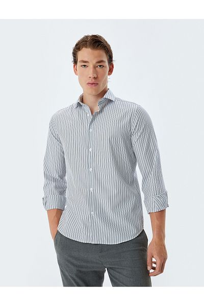 Koton Βαμβακερό πουκάμισο Half Italian CollarSlimFit - Μακρύ μανίκι