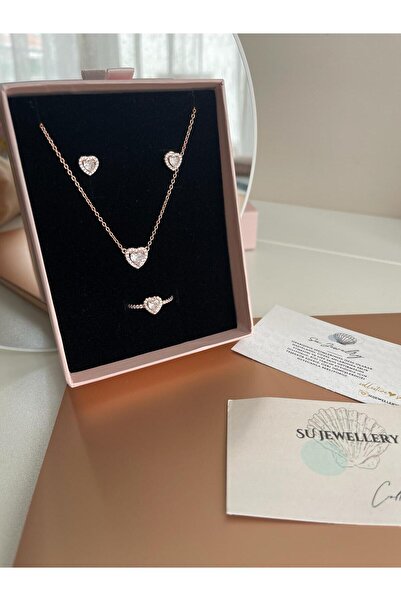 su jewelry collective shine 925 Ayar Gümüş Kalp Model 3 lü Set Kolye, Küpe ve...