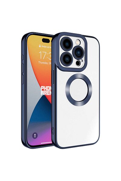 zore حافظة Zore Omega مع شعار حماية للكاميرا المتوافقة مع هاتف iPhone 15 Pro Max - أزرق داكن