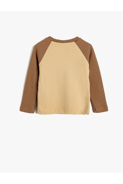 Koton Color Block Printed Long Sleeve Crew Neck T-shirt