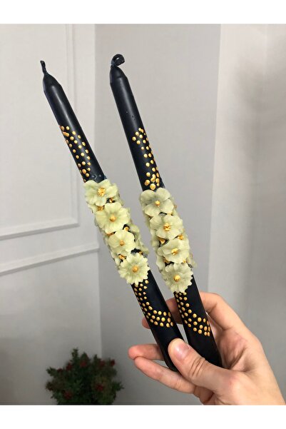 Elif Design Gold detaylı siyah şamdan mum / el yapımı mum (1 ADET)