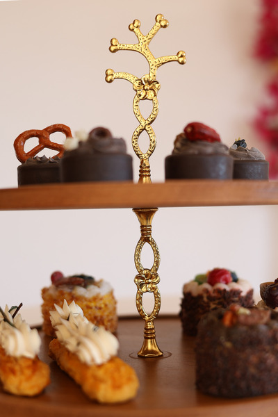 justwood 2 Katlı 25/30 Cm Gold Çiçekli Ahşap Kek Sunum Standı, Servis Sunum Tabağı, Ikramlık