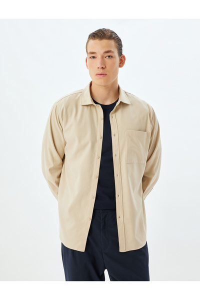 Koton Klassisches Hemd mit langen Ärmeln und Taschendetail aus Baumwollmischung