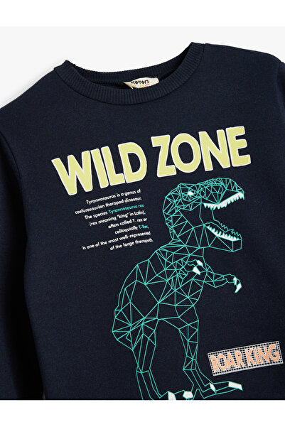 Koton Dinozorlu Sweatshirt Bisiklet Yaka Uzun Kollu Şardonlu