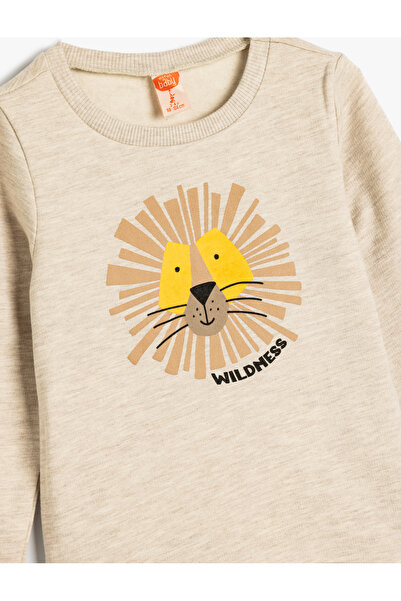 Koton Sweatshirt Aslan Baskılı Uzun Kollu Şardonlu Pamuklu