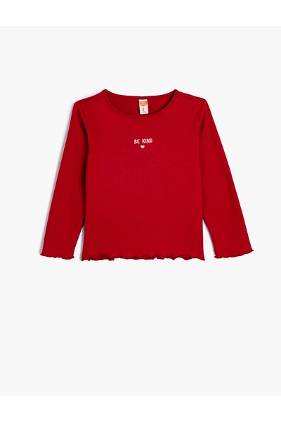 Koton Cotton Long Sleeve T-shirt - Embroidered Round Neck