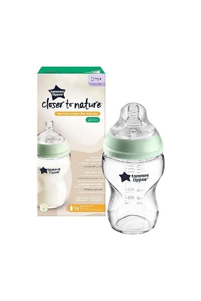 tommee tippee Transparent Green Closer to Nature Glass Baby Bottle - 250 ml