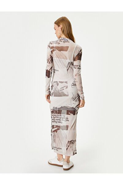 Koton Φόρεμα Maxi Μακρυμάνικο Διάφανο - Λεπτομέρεια με σκίσιμο