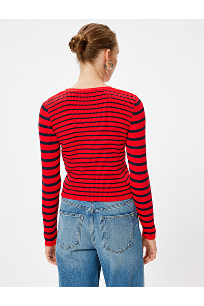 Koton V-Neck Ribbed Long Sleeve Buttoned Knitwear Cardigan