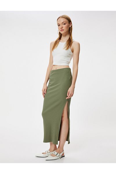 Koton High Waist Midi Skirt - A-line Slit Detail