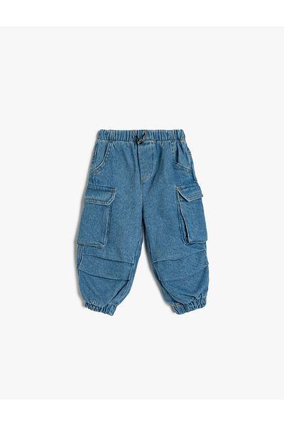 Koton Cotton Jogger Jeans - Relaxed Fit, Elastic Waist, Cargo Pocket
