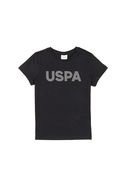 U.S. Polo Assn. Tricou negru de bază pentru băiat cu gâtul rotund 50279614-VR046