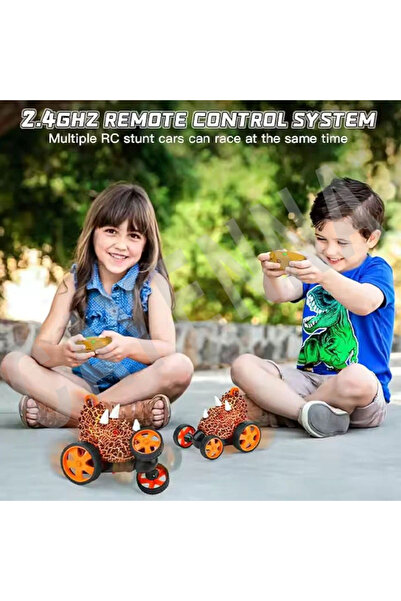 cayenna Uzaktan Kumandalı 360° Hareket Edebilen Pilli Işıklı Dinozor Araba - Oyuncak Akrobat Araba