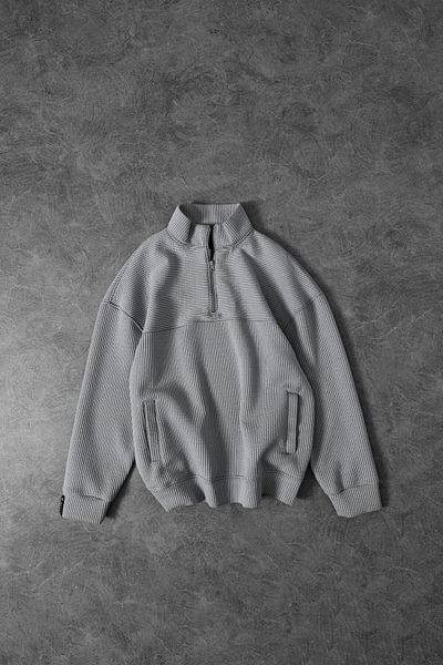 Slatra Men's Gray Half Zipper Ribbed Oversize Sweatshirt