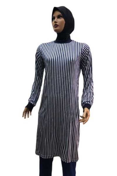 eflin Women's Hijab Hijab Clothing Tunic Navy Blue-white Combed Cotton