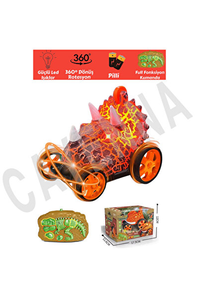 cayenna Uzaktan Kumandalı 360° Hareket Edebilen Pilli Işıklı Dinozor Araba - Oyuncak Akrobat Araba
