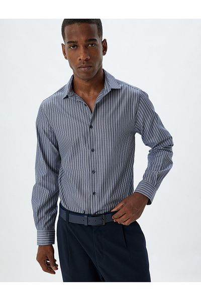Koton Βαμβακερό πουκάμισο Half Italian CollarSlimFit - Μακρύ μανίκι
