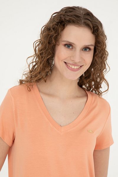 U.S. Polo Assn. Γυναικείο μπλουζάκι Salmon Basic V-Neck 50280019-vr047