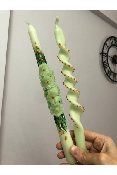 Elif Design 2’li şamdan mum seti / el yapımı burgu ve şamdan mum