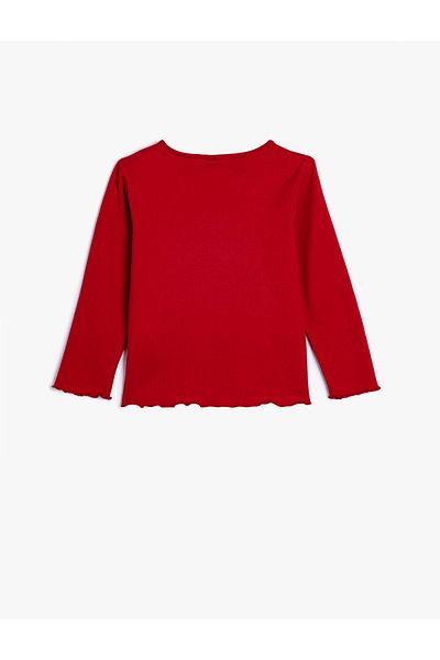 Koton Cotton Long Sleeve T-shirt - Embroidered Round Neck
