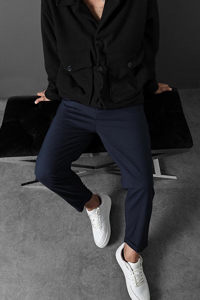 Slatra Ανδρικό υφασμάτινο παντελόνι Navy Blue Double Leg