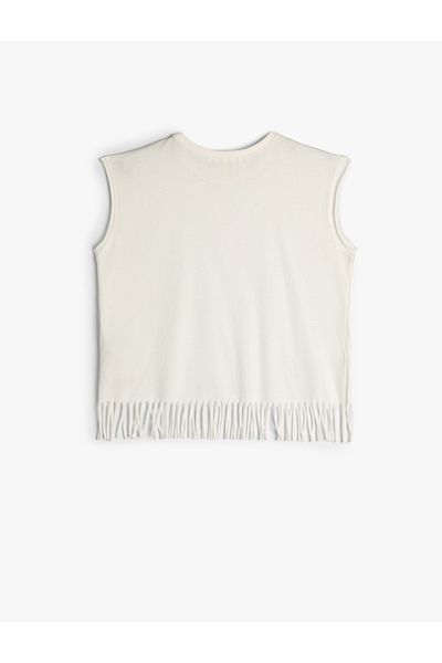 Koton Tricou din bumbac cu ciucuri cu mărgele - fără mâneci, mânecă scurtă, decolteu