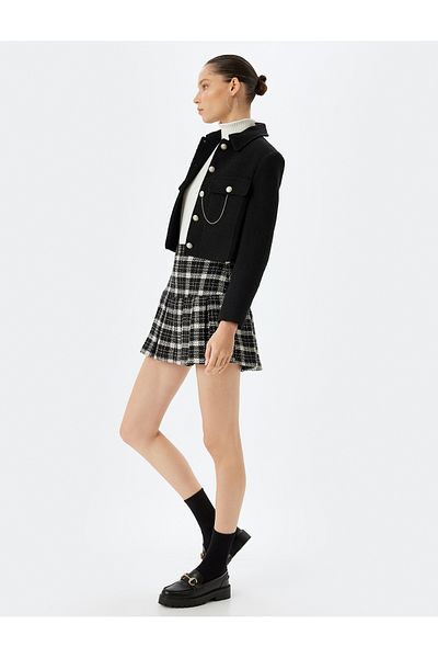 Koton Fusta multicoloră Slim Fit Mini plisată din tweed