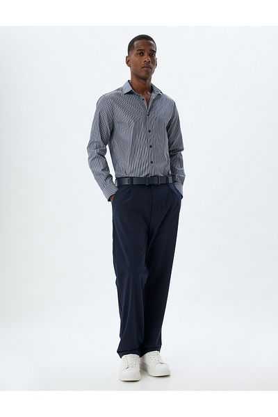 Koton Βαμβακερό πουκάμισο Half Italian CollarSlimFit - Μακρύ μανίκι