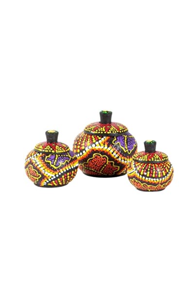 Dünyadan Hediyeler Small Spice Rack Mindi Tree Handcrafted Set with Three Lids