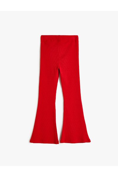 Koton Flared Leg Trousers with Ribbed Slit Detail and Elastic Waist