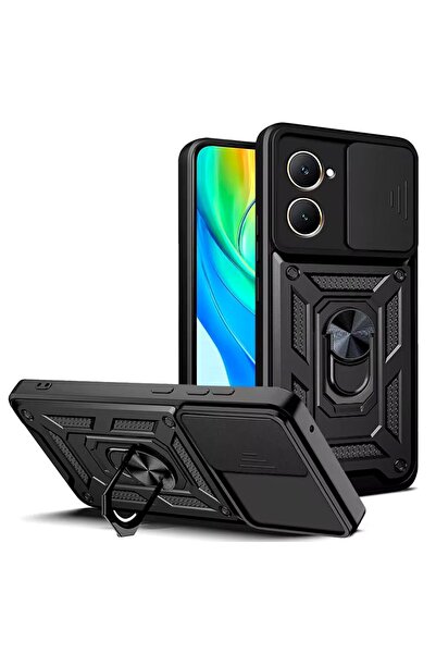 Rivor Vivo Y18 Uyumlu Kılıf Kamera Sürgülü Standlı Yüzüklü Darbe Emici Koruyu...
