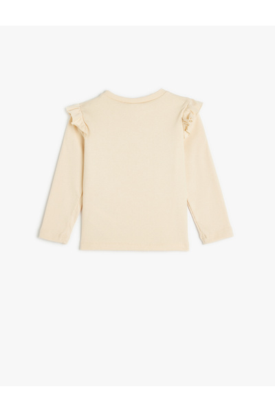 Koton Bavlněné tričko s dlouhým rukávem a výstřihem - s potištěným sloganem a nařaseným